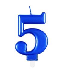 Numeral 5 Blue Metallic Candle (Box of 6)