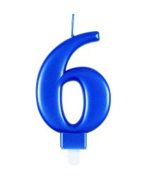 Numeral 6 Blue Metallic Candle (Box of 6)