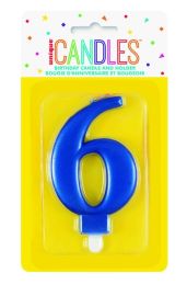 Numeral 6 Blue Metallic Candle (Box of 6)