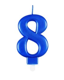 Numeral 8 Blue Metallic Candle (Box of 6)