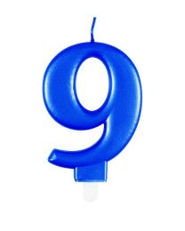 Numeral 9 Blue Metallic Candle (Box of 6)