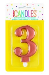 Numeral 3 Rose Gold Metallic Candle (Box of 6)