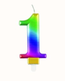 Numeral 1 Rainbow Metallic Candle (Box of 6)
