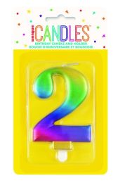 Numeral 2 Rainbow Metallic Candle (Box of 6)