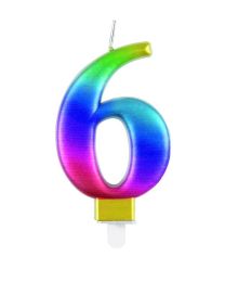 Numeral 6 Rainbow Metallic Candle (Box of 6)