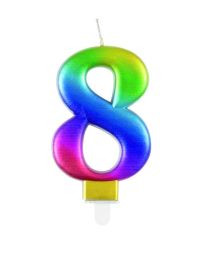 Numeral 8 Rainbow Metallic Candle (Box of 6)