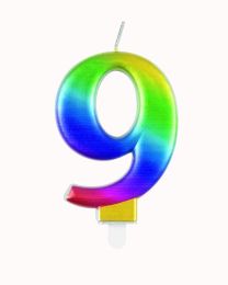 Numeral 9 Rainbow Metallic Candle (Box of 6)