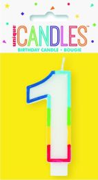 Numeral 1 Rainbow Border Candle (Box of 6)
