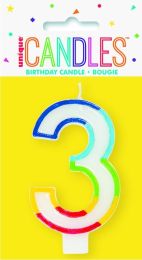 Numeral 3 Rainbow Border Candle (Box of 6)