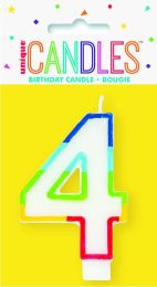 Numeral 4 Rainbow Border Candle (Box of 6)