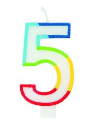 Numeral 5 Rainbow Border Candle (Box of 6)