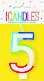 Numeral 5 Rainbow Border Candle (Box of 6)