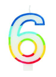 Numeral 6 Rainbow Border Candle (Box of 6)