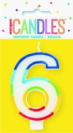 Numeral 6 Rainbow Border Candle (Box of 6)