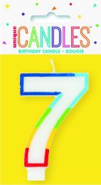 Numeral 7 Rainbow Border Candle (Box of 6)