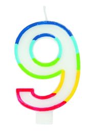Numeral 9 Rainbow Border Candle (Box of 6)