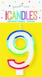 Numeral 9 Rainbow Border Candle (Box of 6)