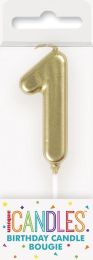 Numeral 1 Mini Gold Birthday Candle (Box of 6)