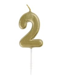 Numeral 2 Mini Gold Birthday Candle (Box of 6)