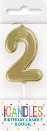 Numeral 2 Mini Gold Birthday Candle (Box of 6)