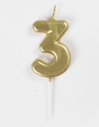 Numeral 3 Mini Gold Birthday Candle (Box of 6)