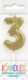 Numeral 3 Mini Gold Birthday Candle (Box of 6)