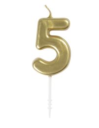 Numeral 5 Mini Gold Birthday Candle (Box of 6)