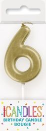 Numeral 6 Mini Gold Birthday Candle (Box of 6)