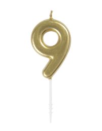 Numeral 9 Mini Gold Birthday Candle (Box of 6)