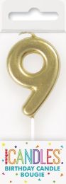Numeral 9 Mini Gold Birthday Candle (Box of 6)