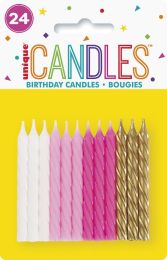 PINK, WHITE & GOLD SPIRAL CANDLES (24ct) - Pack of 12
