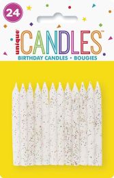 GLITTER & WHITE SPIRAL CANDLES (24ct) - Pack of 12