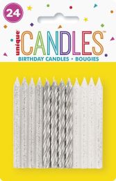 GLITTER & SILVER SPIRAL CANDLES (24ct) - Pack of 12