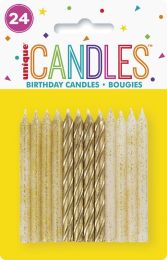 GLITTER & GOLD SPIRAL CANDLES (24ct) - Pack of 12