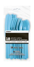 Powder Blue Plastic Cutlery Assorted 18 CT.