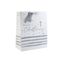 Christening Silver Stripes Medium Gift Bag 6ct