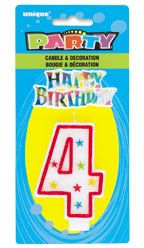 NUMERAL 4 GLITTER CANDLE WITH CAKE DECOR (Pack of 6)