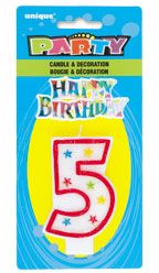 NUMERAL 5 GLITTER CANDLE WITH CAKE DECOR (Pack of 6)