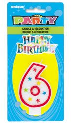NUMERAL 6 GLITTER CANDLE WITH CAKE DECOR (Pack of 6)