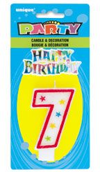 NUMERAL 7 GLITTER CANDLE WITH CAKE DECOR (Pack of 6)
