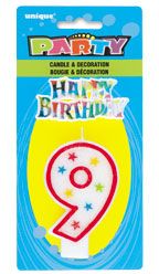 NUMERAL 9 GLITTER CANDLE WITH CAKE DECOR (Pack of 6)