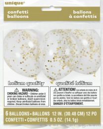 Clear w/Gold Confetti 12" Latex 6ct