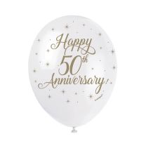 Happy 50th Anniversary- 5CT 12" Helium Fill Latex Balloon- Pearlized  Printed All Around - 5ct