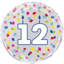 Age 12 - Silver and Multi-Coloured Confetti 18" Foil Balloon