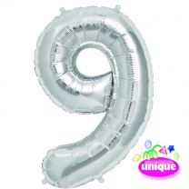 14" Silver Numeral 9 Foil Balloon