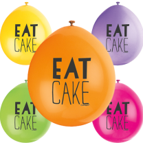 Eat Cake 9" Latex Air Fill Balloon - Assorted Colours, Printed 1 Side - 10ct.