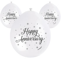 Happy Anniversary 9" Latex Air Fill Balloon - Assorted Colours, Printed 1 Side - 10ct.