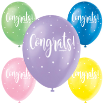 Congrats  5CT 12" Helium Fill Latex Balloon- Pearlized Assorted Colours, Printed All Around - 5ct