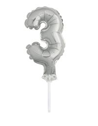 5" Silver Numeral 3 Balloon Cake Topper