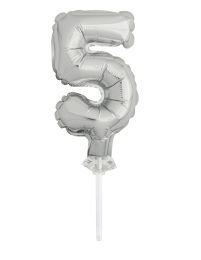 5" Silver Numeral 5 Balloon Cake Topper